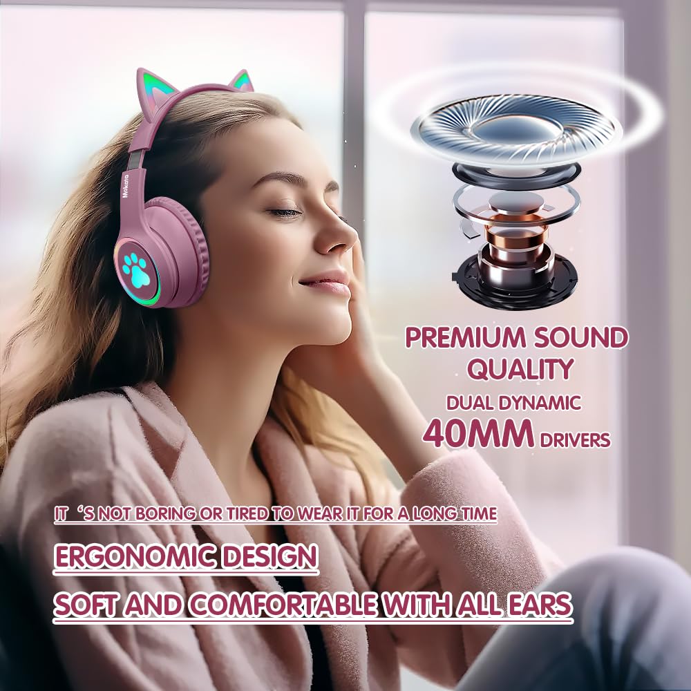 Foto 4 pulgar | Auriculares Mokata Cat Ear Bluetooth 5.3 Inalámbricos 60h Rosa - Venta Internacional.