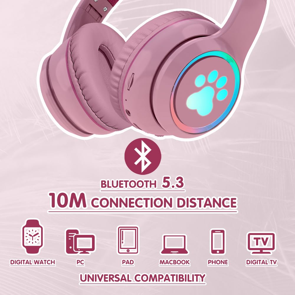 Foto 7 pulgar | Auriculares Mokata Cat Ear Bluetooth 5.3 Inalámbricos 60h Rosa - Venta Internacional.