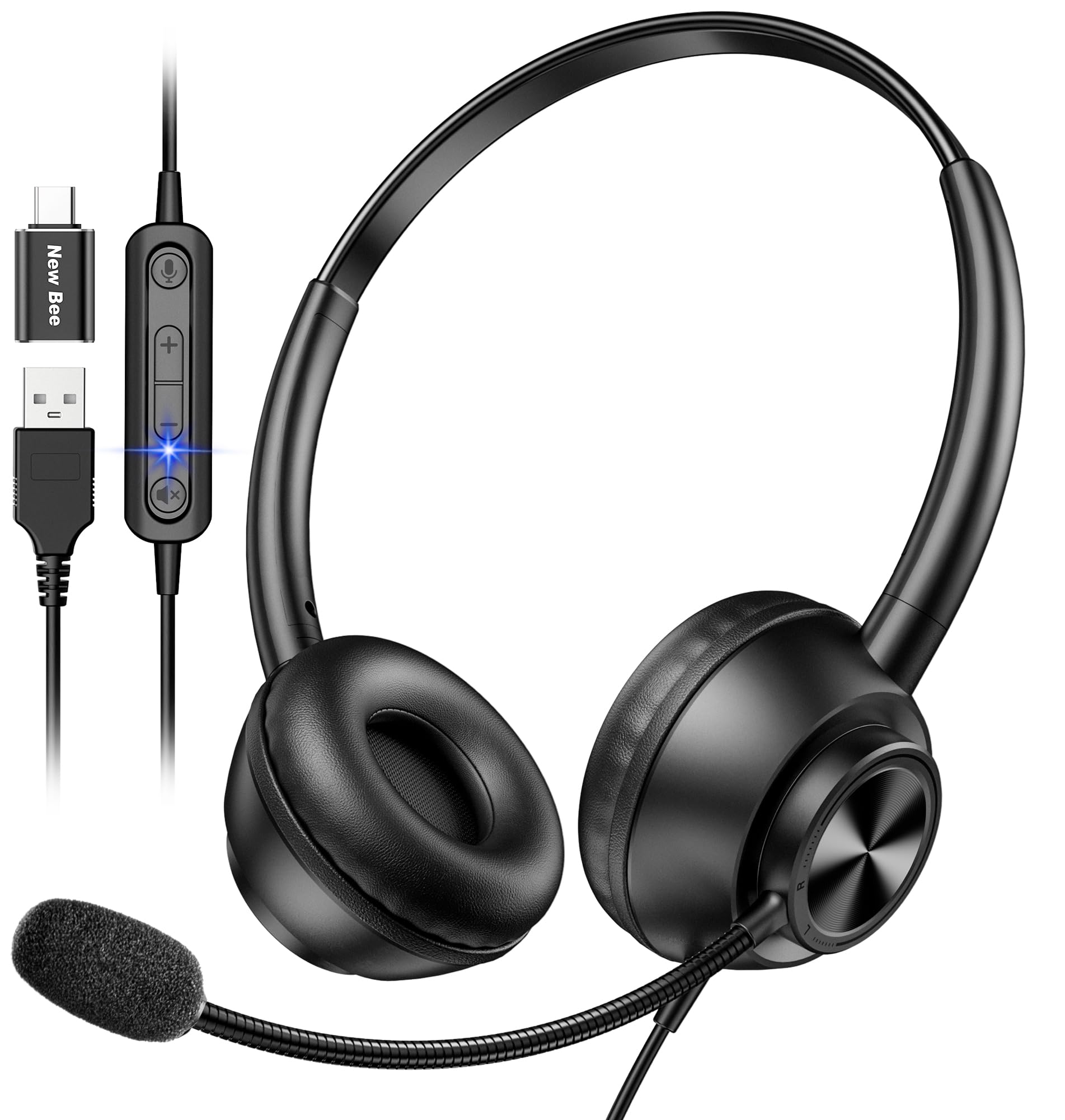 Auriculares Usb New Bee Con Micrófono Para Pc Con Cable Usb-a Y Usb-c - Venta Internacional.
