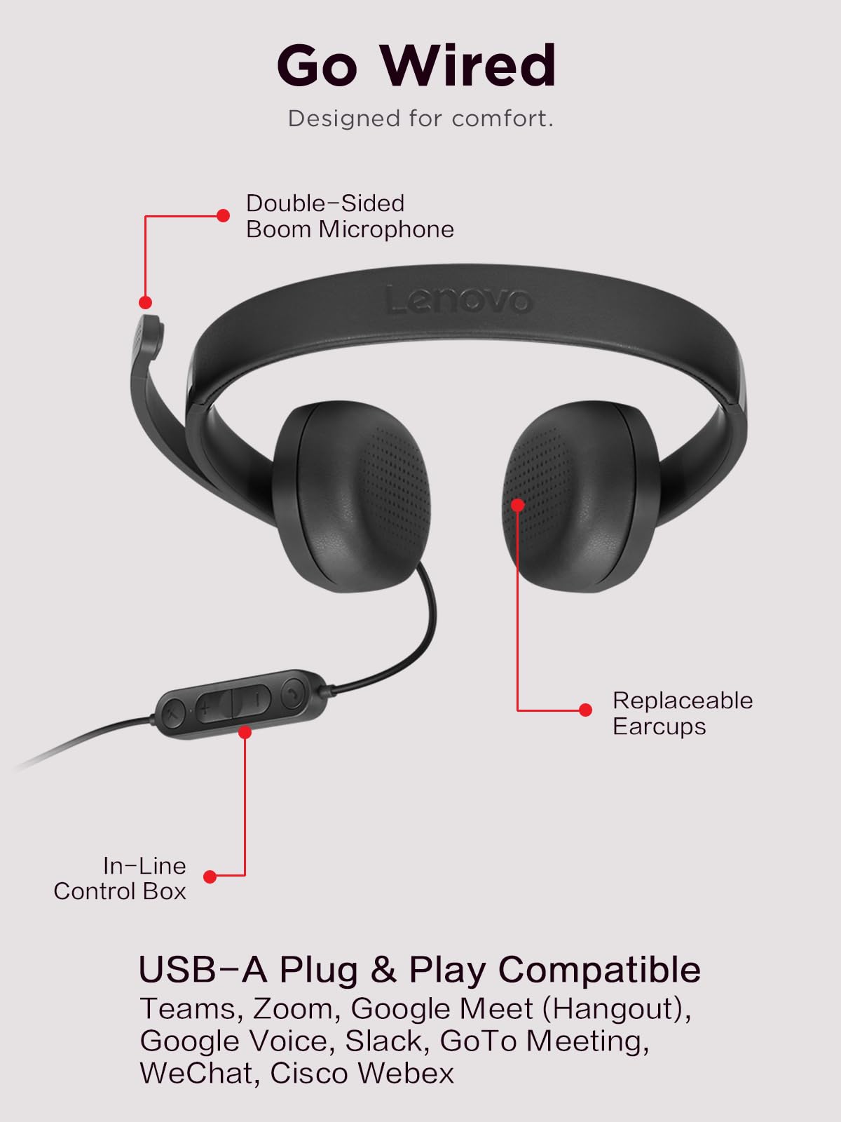 Foto 4 pulgar | Auriculares Estéreo Con Cable Usb A De Lenovo Para Pc/portátil Con Cancelación De Ruido - Venta Internacional.