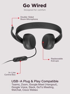 Foto 3 | Auriculares Estéreo Con Cable Usb A De Lenovo Para Pc/portátil Con Cancelación De Ruido - Venta Internacional.