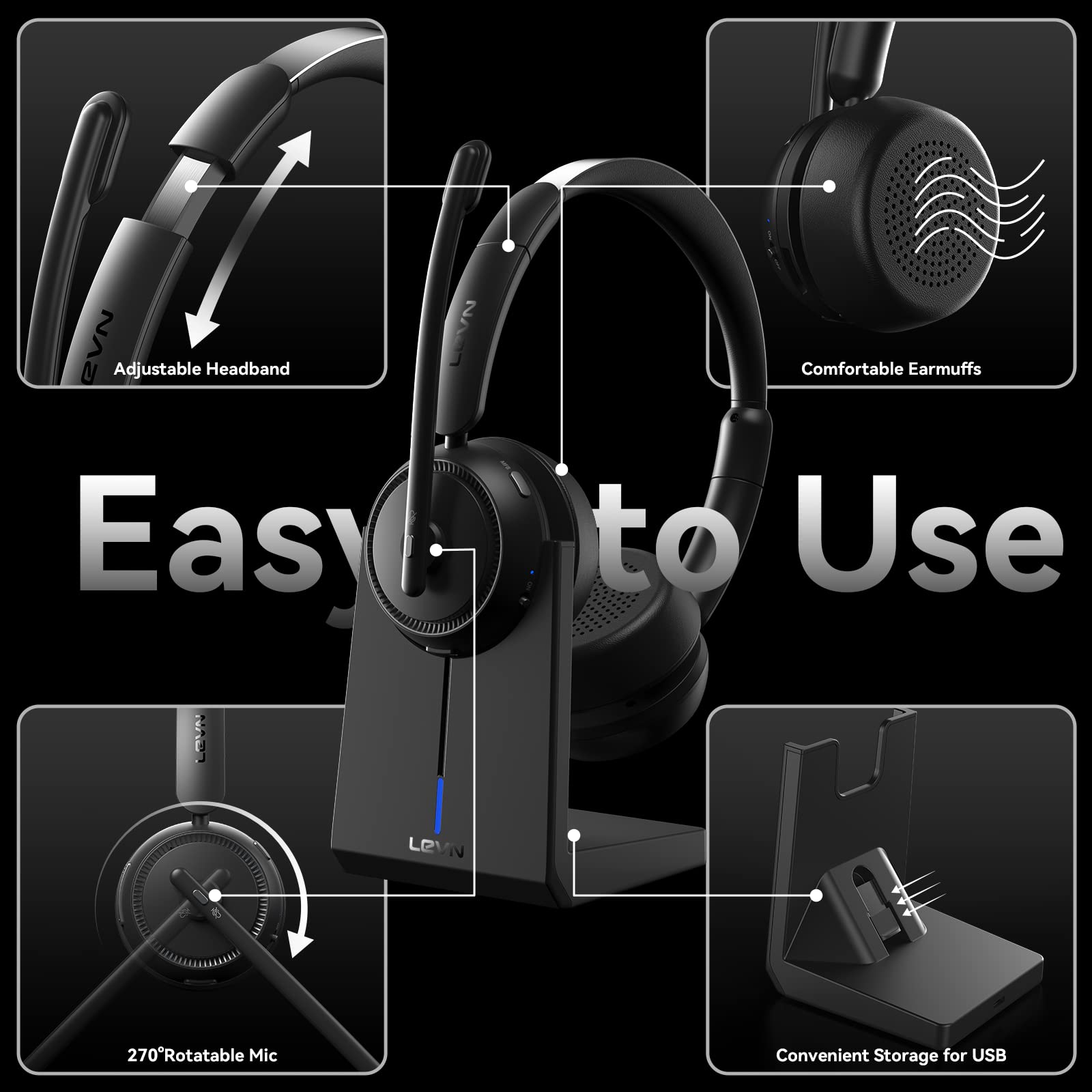 Foto 7 pulgar | Auriculares Inalámbricos Levn Con Micrófono Bluetooth Work, Batería De 65 H - Venta Internacional.