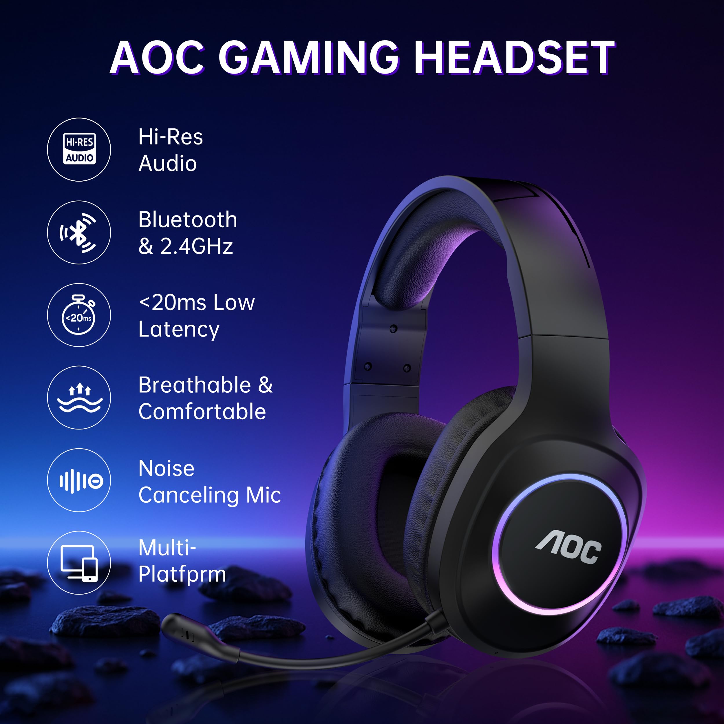Foto 2 | Auriculares Inalámbricos Para Juegos Aoc Para Ps5  Ps4  Nintendo Switch  Pc - Venta Internacional.