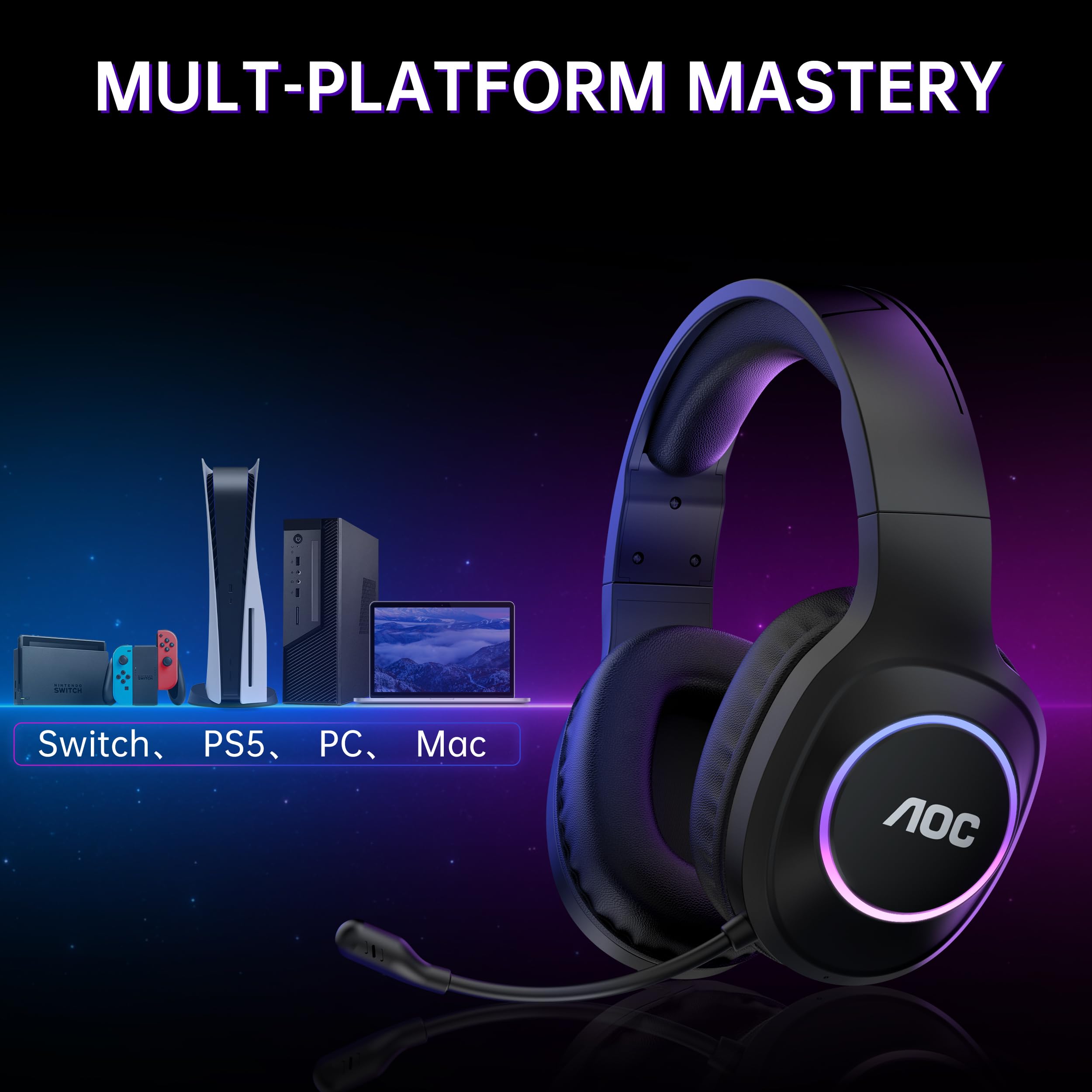 Foto 7 | Auriculares Inalámbricos Para Juegos Aoc Para Ps5  Ps4  Nintendo Switch  Pc - Venta Internacional.