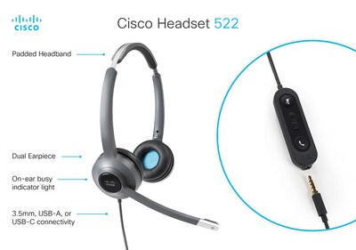 Foto 3 | Auriculares Inalámbricos Cisco 522 Duales Supraaurales Y Adaptador Usb-a Color Carbón - Venta Internacional.