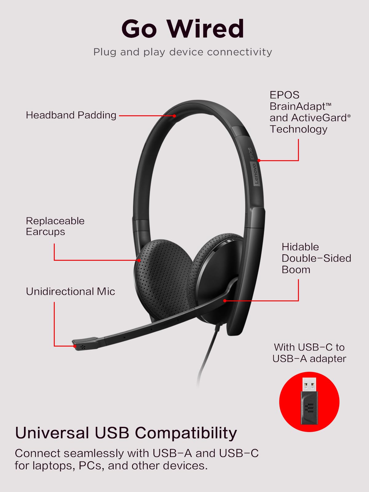 Foto 4 pulgar | Auriculares Voip Lenovo Wired Teams Con Epos Brainadapt Y Activegard - Venta Internacional.