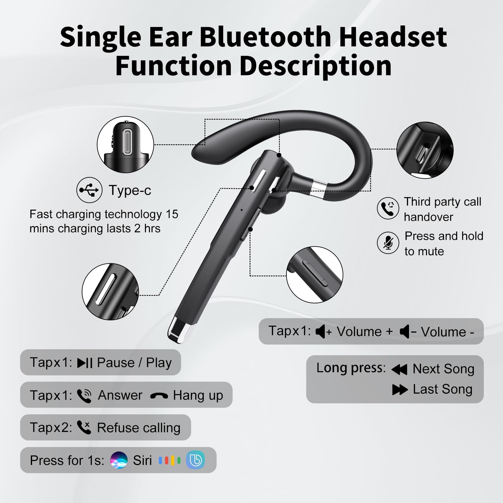 Foto 4 | Auriculares Bluetooth Inalámbricos Boytond Con Tiempo De Conversación De 100 Horas - Venta Internacional.