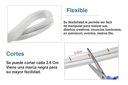 Foto 4 pulgar | Tira Led Neon Flex 5m 12v Alto Brillo Decorativa Ip65 Color De La Luz Blanco Frío