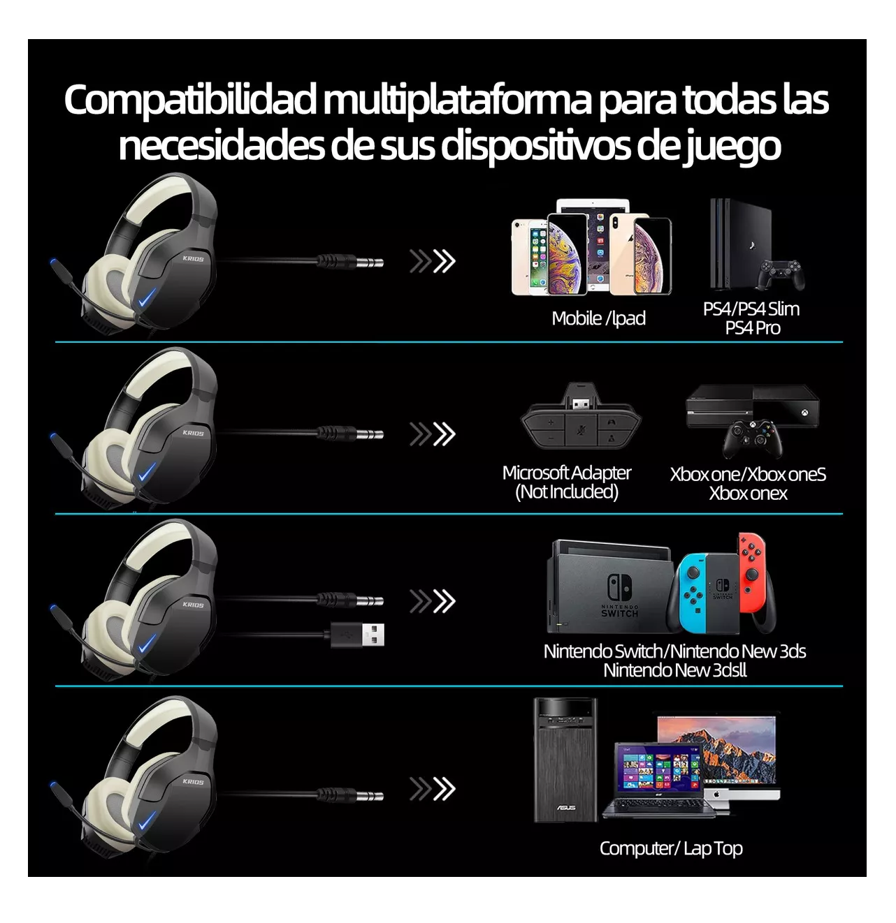 Foto 4 pulgar | Audífonos Gamer Para Xbox Pc K10 Con Microfono Y Led Rgb Color Negro/beige