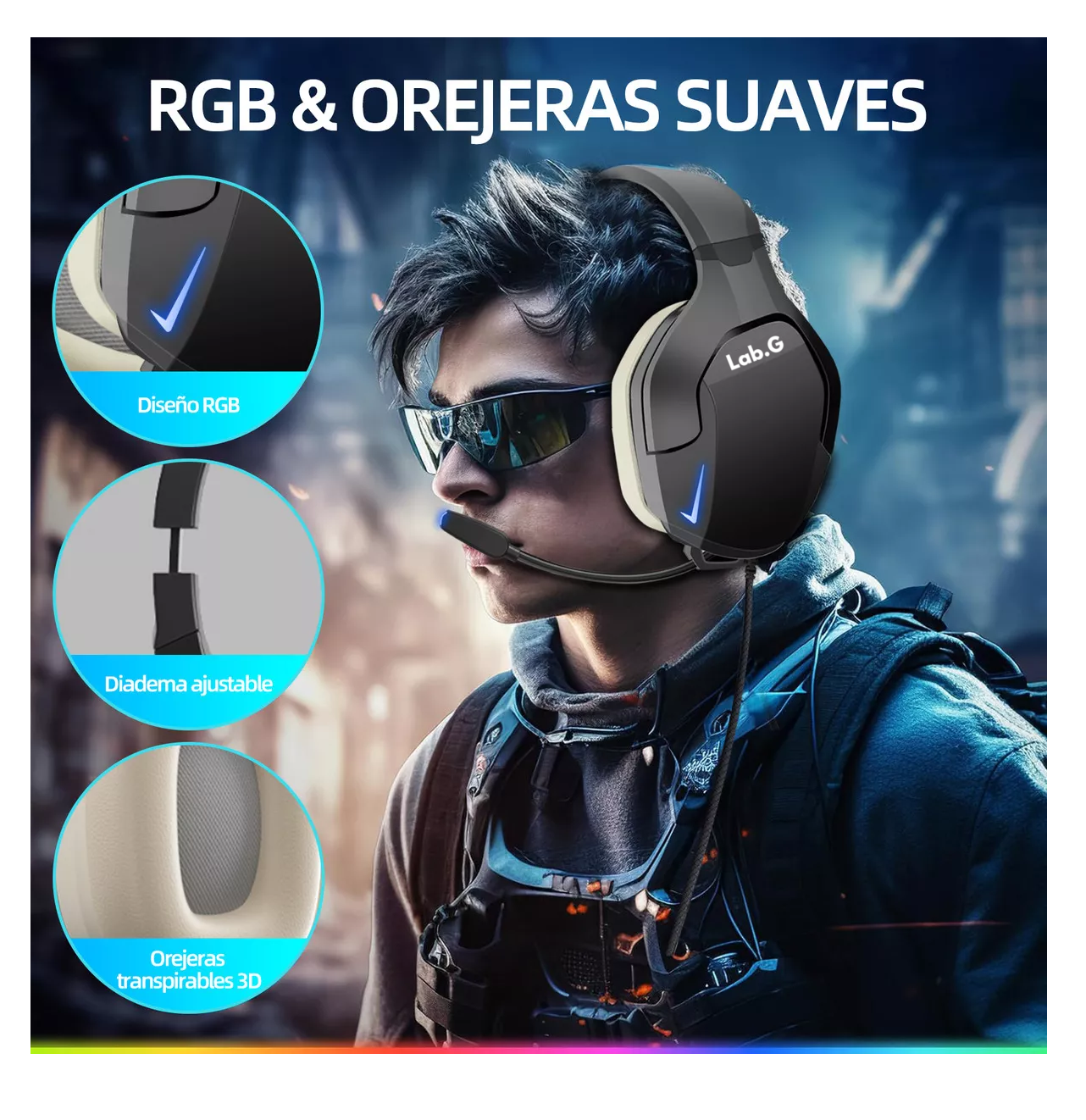 Foto 6 pulgar | Audífonos Gamer Para Xbox Pc K10 Con Microfono Y Led Rgb Color Negro/beige