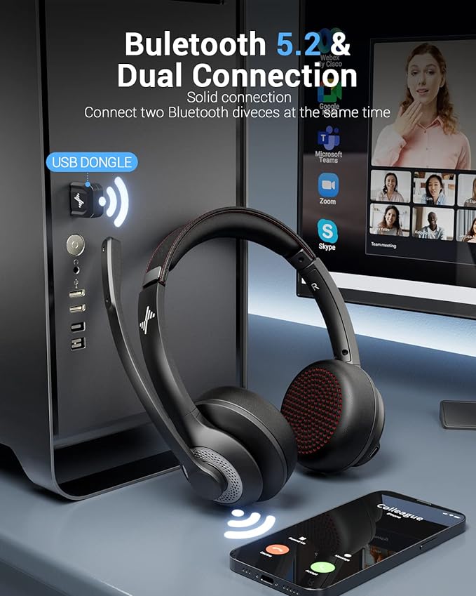 Foto 4 pulgar | Auriculares Inalámbricos Con Micrófono Con Cancelación De Ruido Ai, Auriculares Bluetooth V5.2 Con Dongle Usb