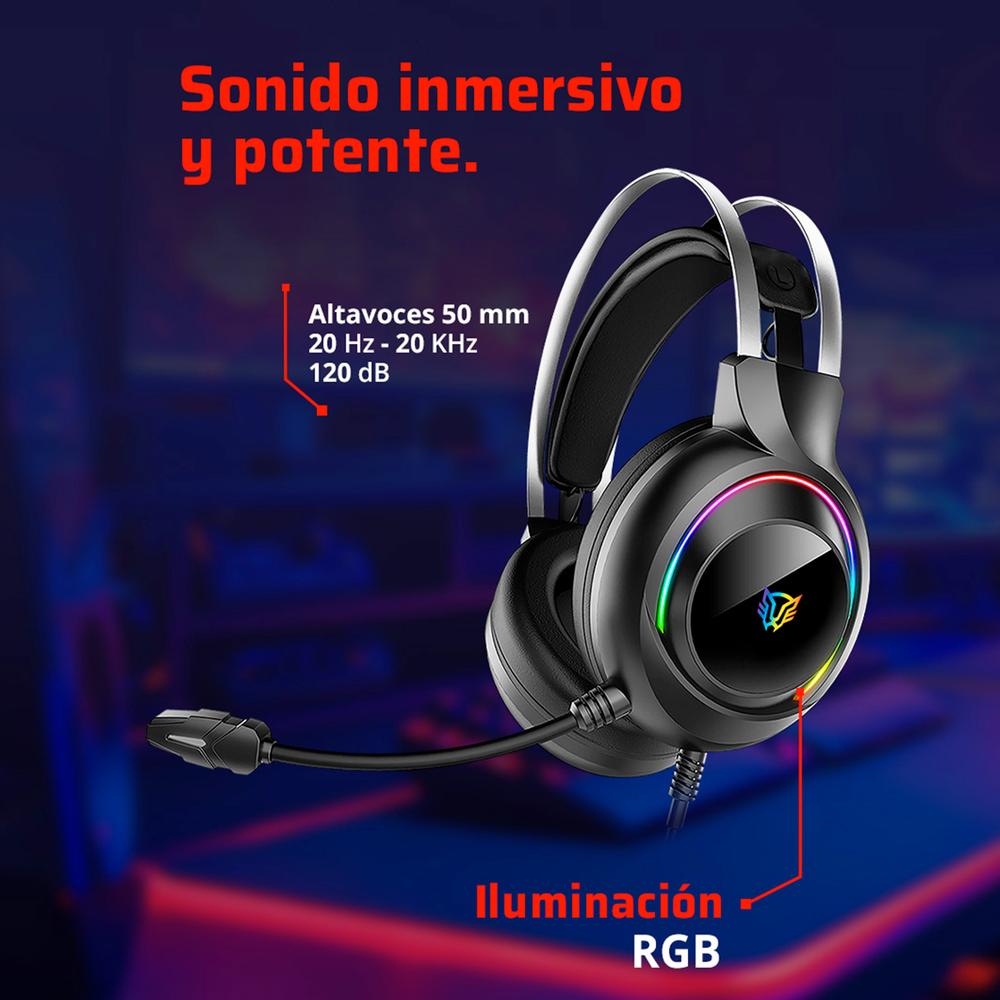 Foto 4 pulgar | Audífonos Diadema Gamer Balam Rush Hesix II HS688 Micrófono USB/Jack 3.5 mm RGB Negro