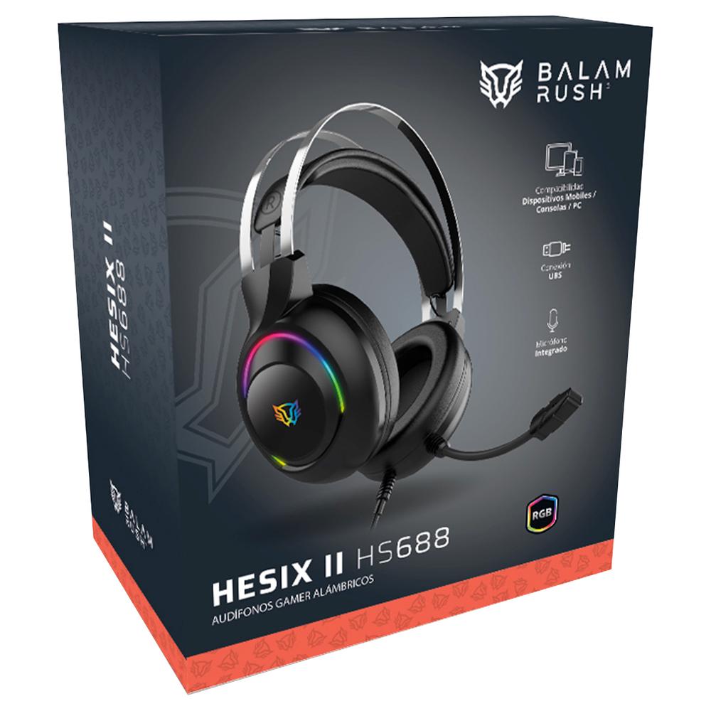 Foto 6 pulgar | Audífonos Diadema Gamer Balam Rush Hesix II HS688 Micrófono USB/Jack 3.5 mm RGB Negro