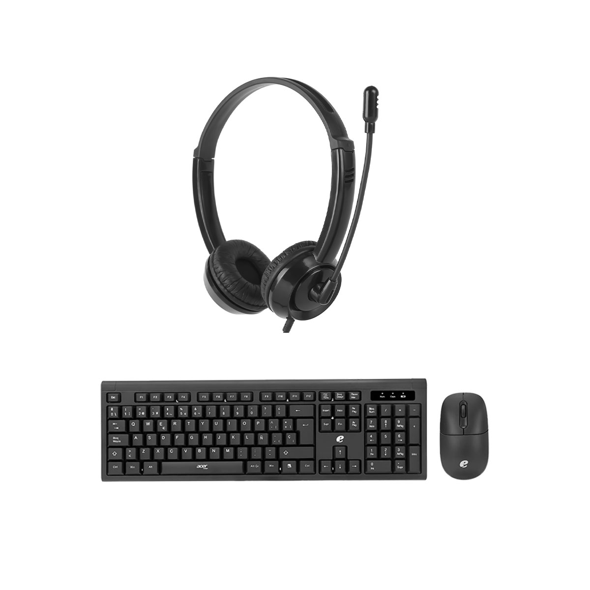 Kit Mouse Y Teclado Inalámbrico Acer + Audífonos Diadema Hp DHE-9000 Con Micrófono Trabajo Remoto