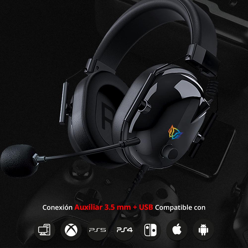 Foto 4 | Audifonos Diadema Gamer Balam Rush Aviator Level Ha757 Microfono 3.5 + Usb Rgb Negro Br-941167