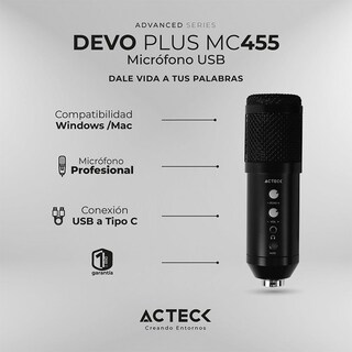 Foto 3 | Microfono Gamer Actcek Devo Plus Mc455 Tripie Usb-c Ac-936446 Color Negro
