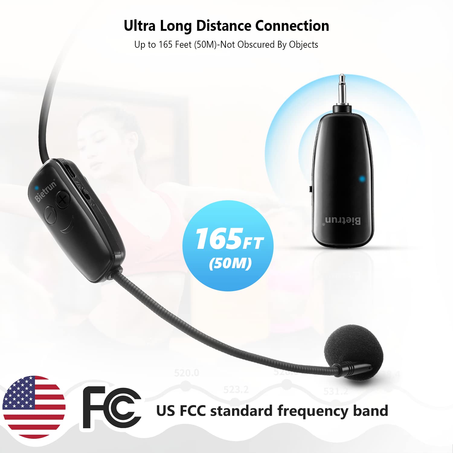 Foto 4 pulgar | Auriculares Con Micrófono Inalámbrico Bietrun Uhf Con Alcance De 160 Pies - Venta Internacional.