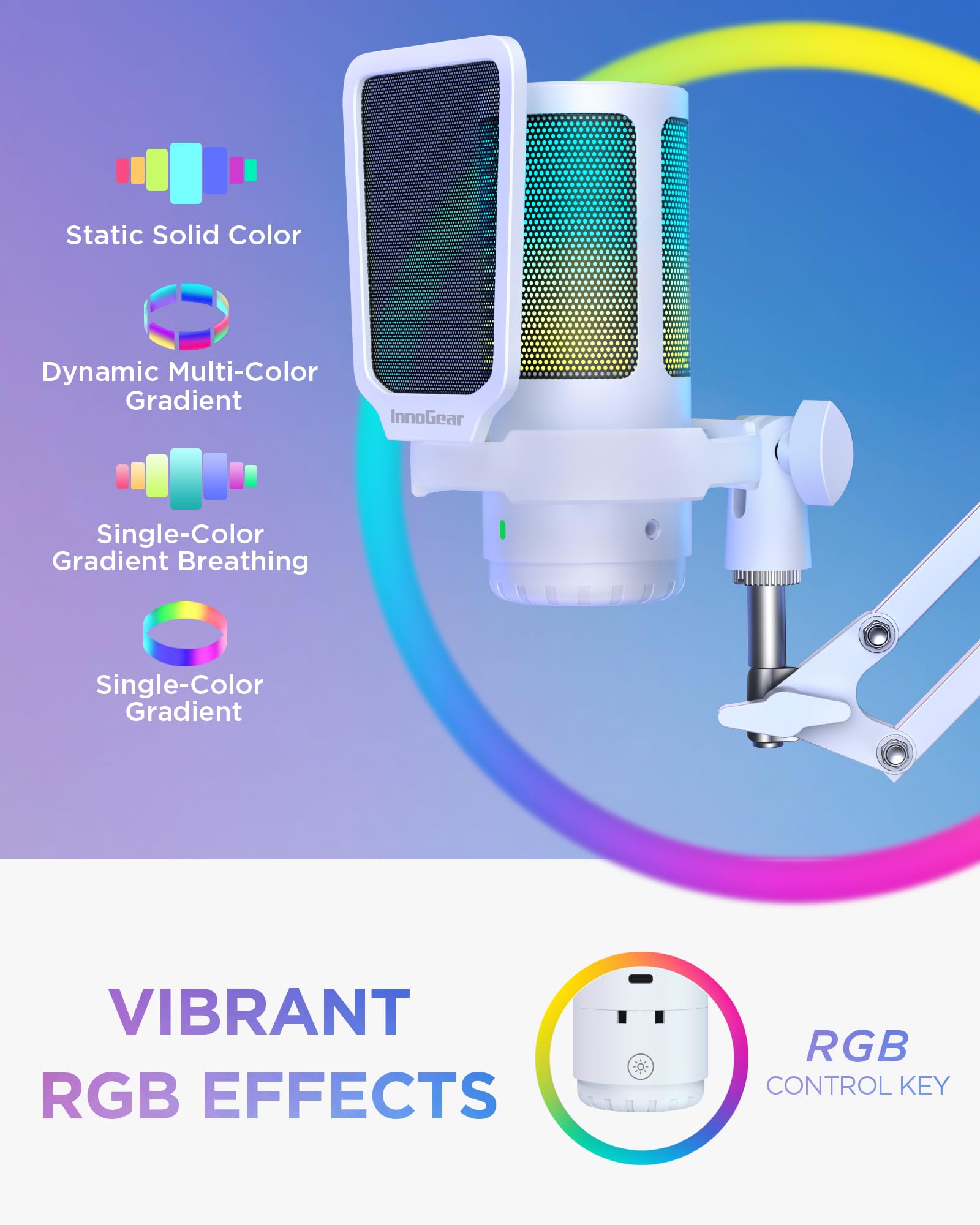 Foto 5 pulgar | Micrófono Usb Para Juegos Innogear Con Cancelación De Ruido Blanco - Venta Internacional.