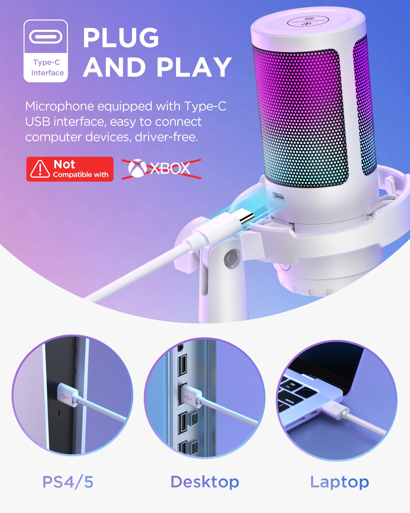 Foto 6 pulgar | Micrófono Usb Para Juegos Innogear Con Cancelación De Ruido Blanco - Venta Internacional.