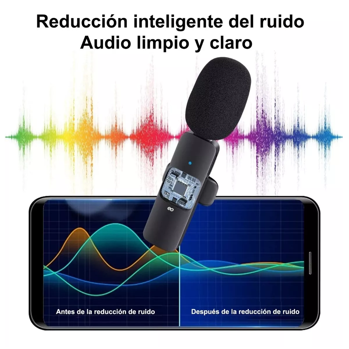 Foto 3 | Set 2pcs Micrófono Inalámbrico Para Iphone Ipad Android Eo Safe Imports Esi-4982-1 Negro