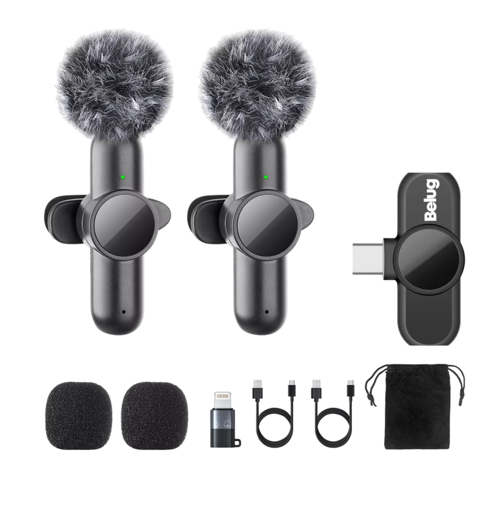 Foto 1 | Micrófono Inalámbrico Solapa Para Iphone Android 2 Pzs Belug Negro