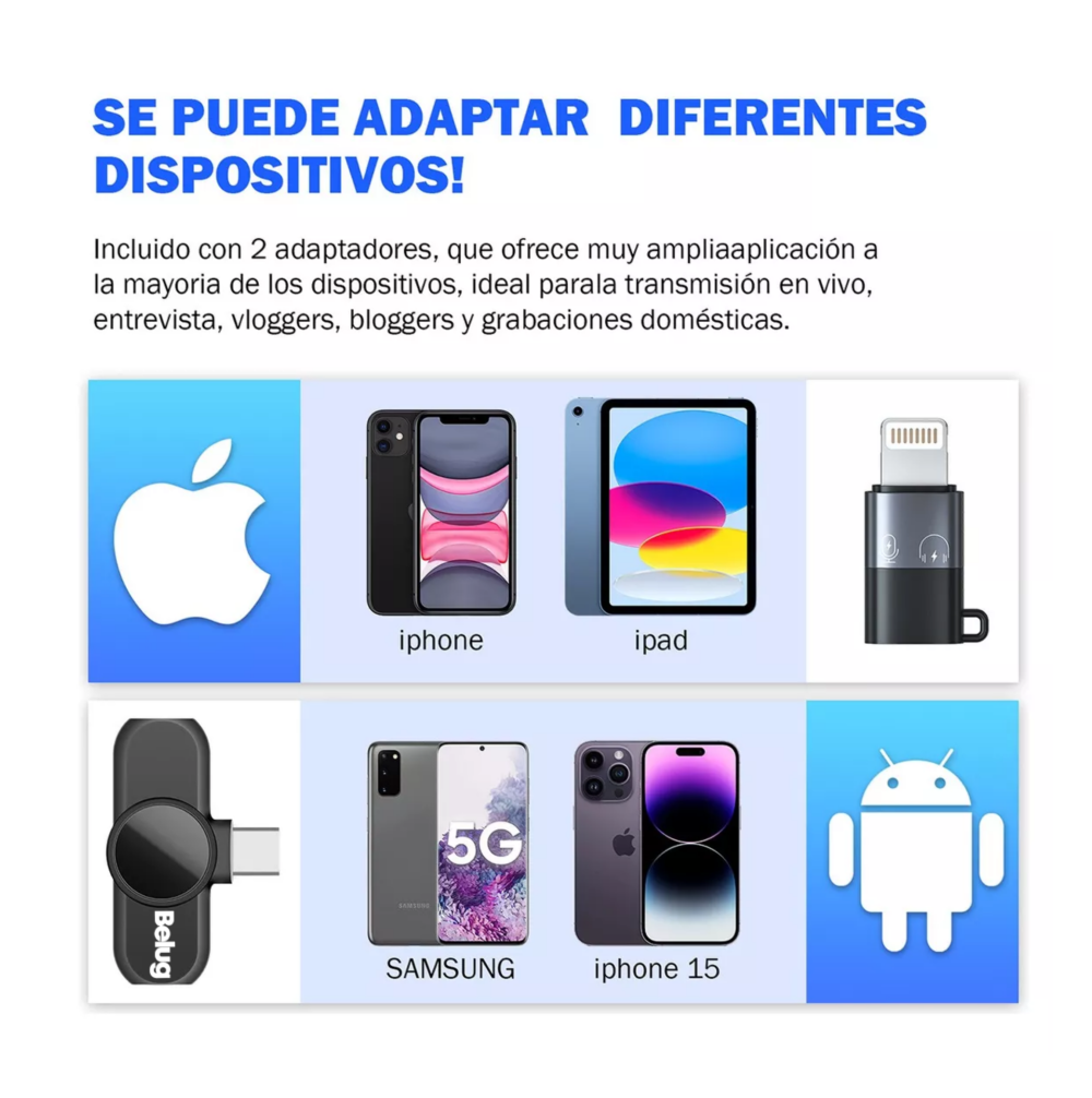 Foto 4 | Micrófono Inalámbrico Solapa Para Iphone Android 2 Pzs Belug Negro