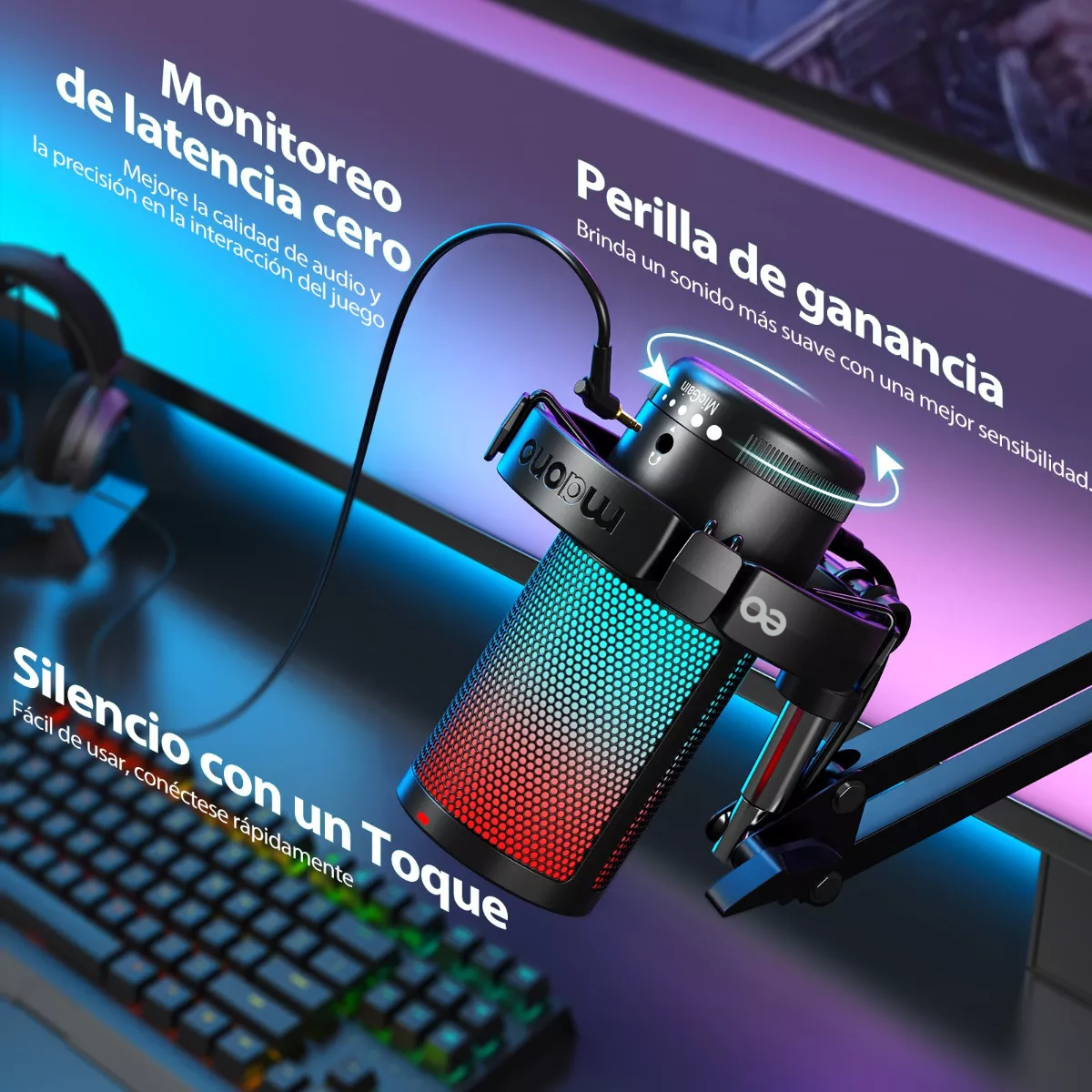 Foto 2 | Micrófono Gamer Rgb Condensador Usb Eo Safe Imports Esi-12898-1 Negro
