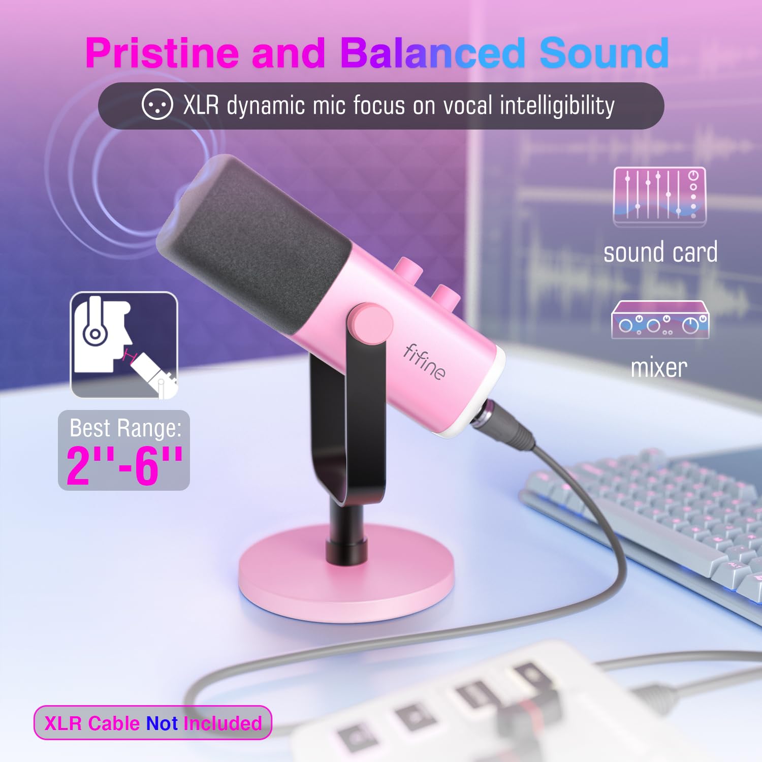 Foto 3 pulgar | Micrófono Fifine Xlr/usb Am8 Rosa Con Conector Para Auriculares Y Rgb - Venta Internacional.
