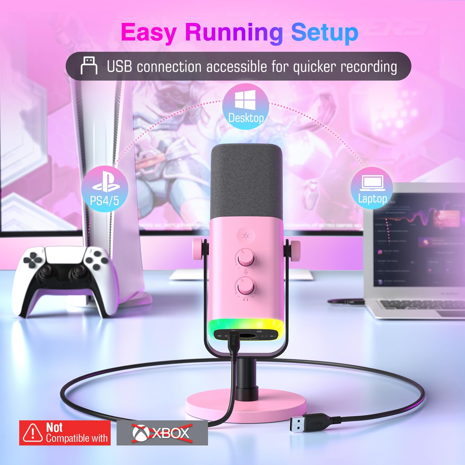 Foto 4 pulgar | Micrófono Fifine Xlr/usb Am8 Rosa Con Conector Para Auriculares Y Rgb - Venta Internacional.