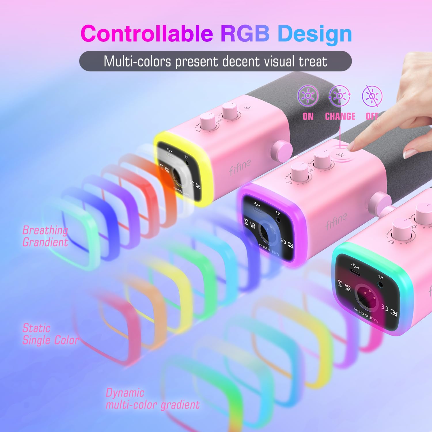 Foto 5 pulgar | Micrófono Fifine Xlr/usb Am8 Rosa Con Conector Para Auriculares Y Rgb - Venta Internacional.