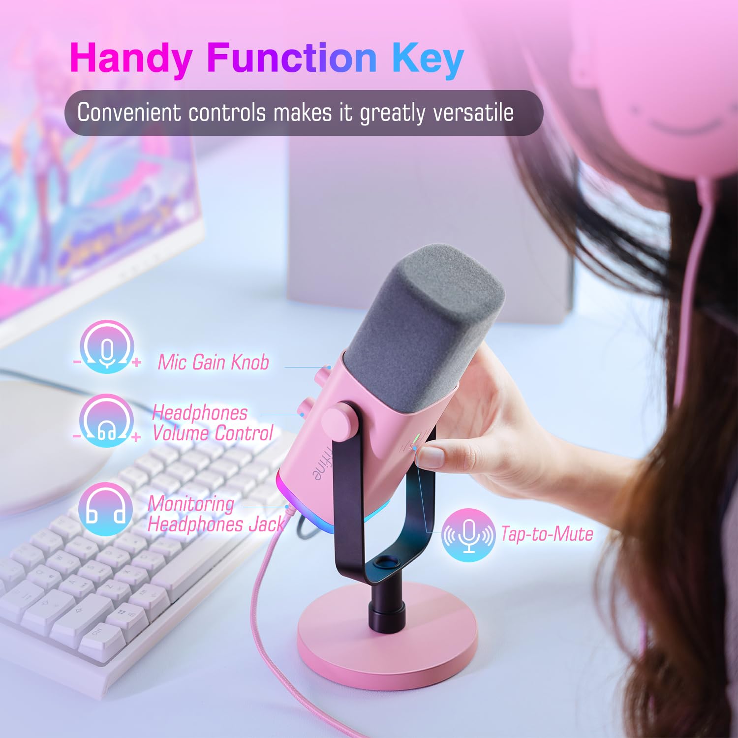 Foto 5 | Micrófono Fifine Xlr/usb Am8 Rosa Con Conector Para Auriculares Y Rgb - Venta Internacional.