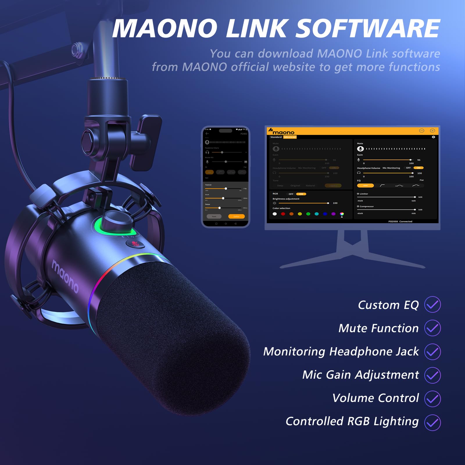 Foto 3 | Micrófono Maono Pd200xs Dynamic Xlr/usb Con Control De Software - Venta Internacional.