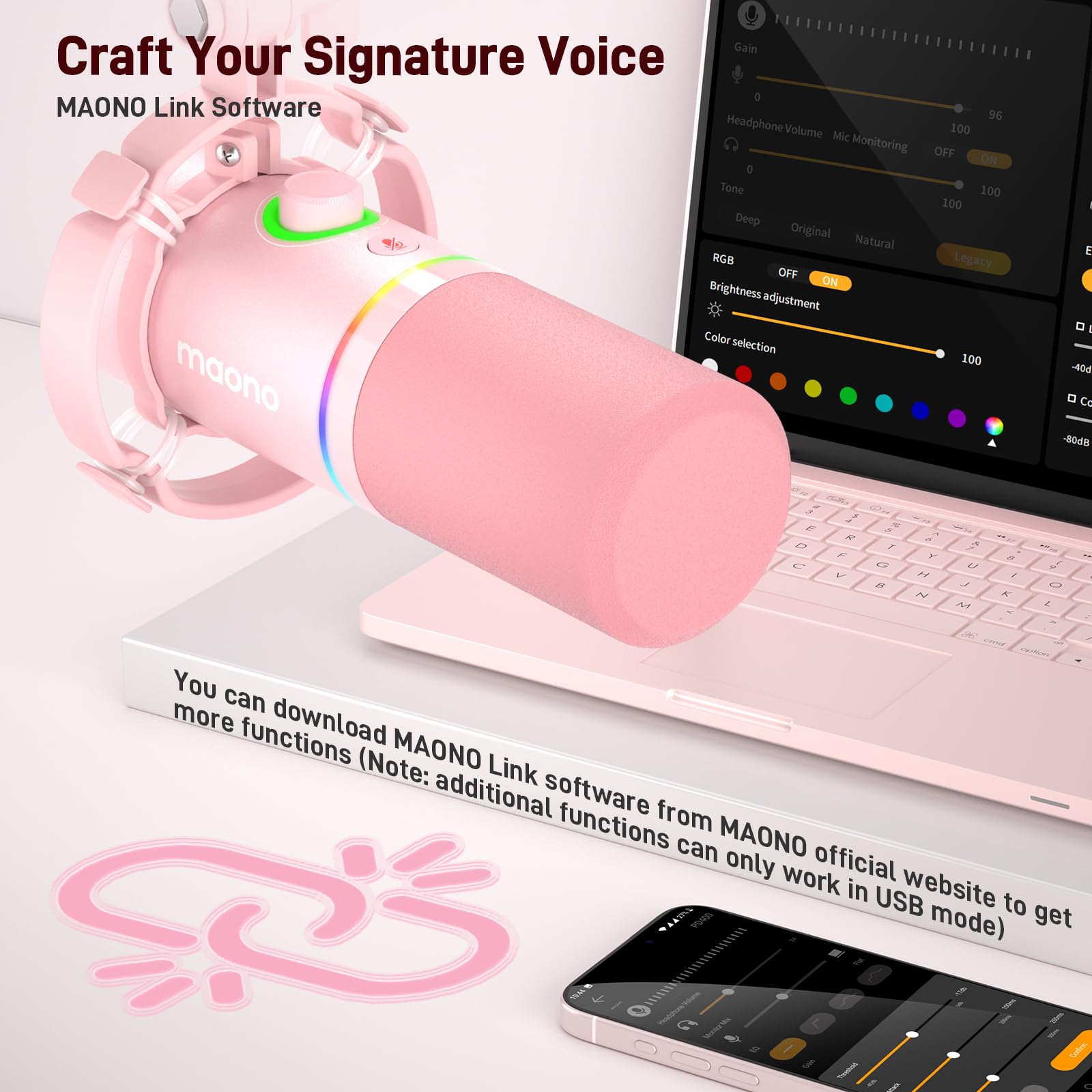 Foto 3 | Micrófono Maono Pd200xs Dynamic Xlr/usb Con Software Rosa - Venta Internacional.