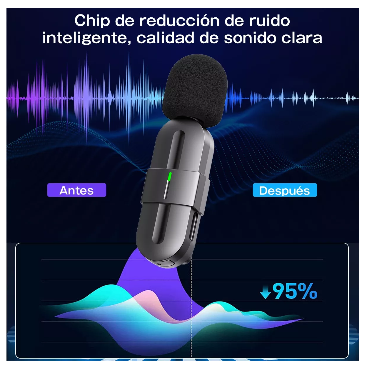 Foto 5 pulgar | Micrófono Inalámbrico para Android/iPhone/pc Negro