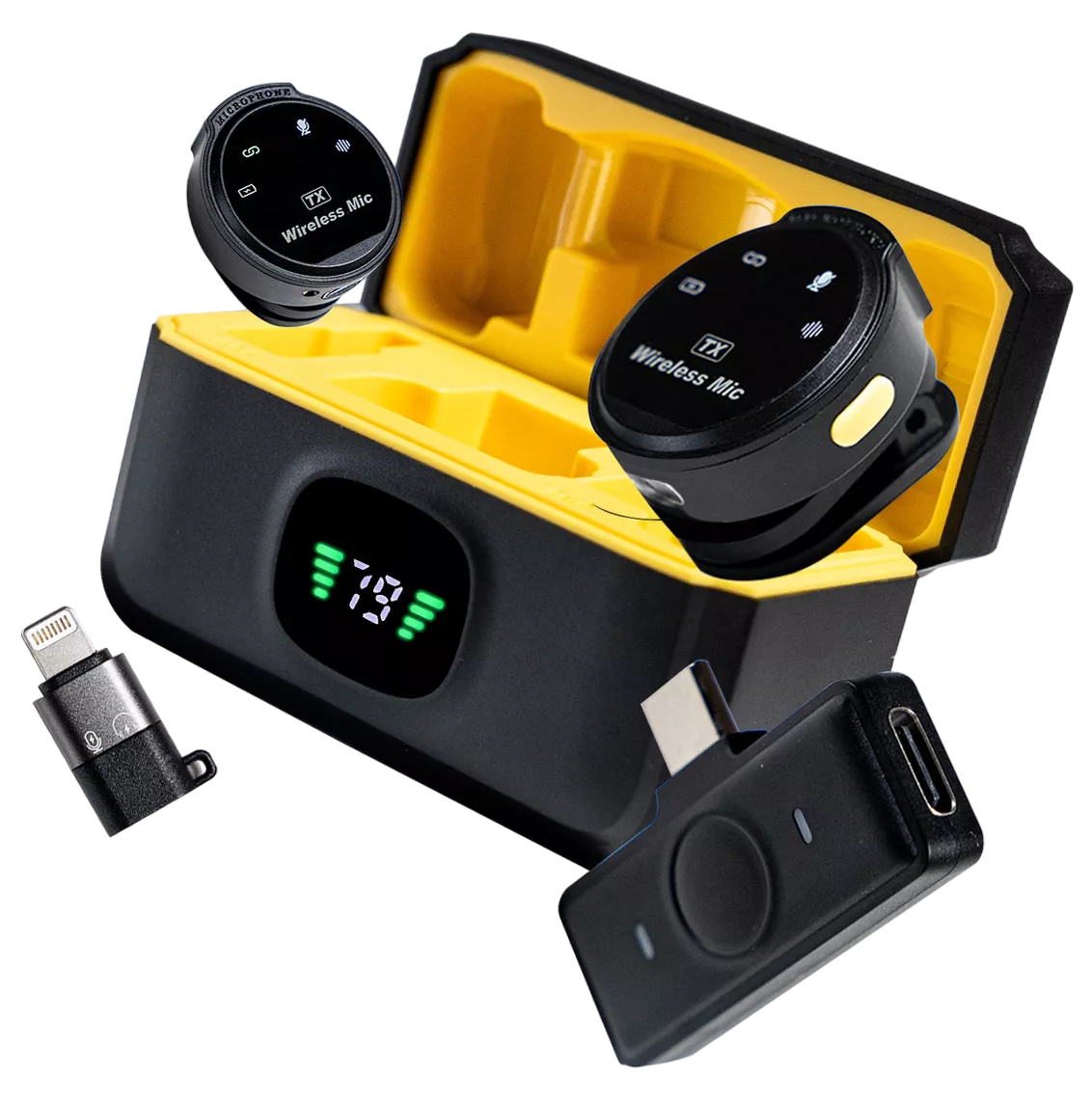 Mini Micrófono De Solapa Inalámbrico Para Iphone Y Android Hi-fi 2 Pcs Amarillo Negro