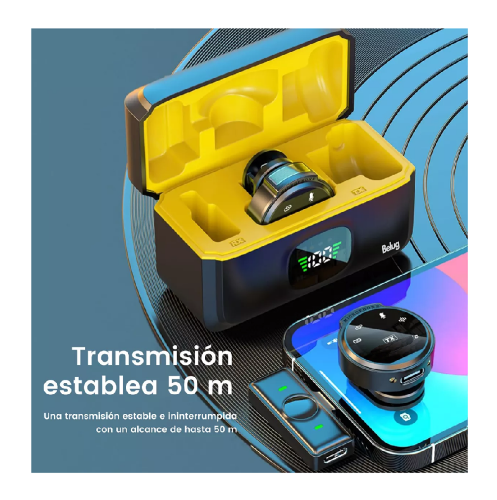 Foto 2 | Mini Micrófono De Solapa Inalámbrico Para Iphone Y Android Hi-fi 2 Pcs Belug Amarillo Negro