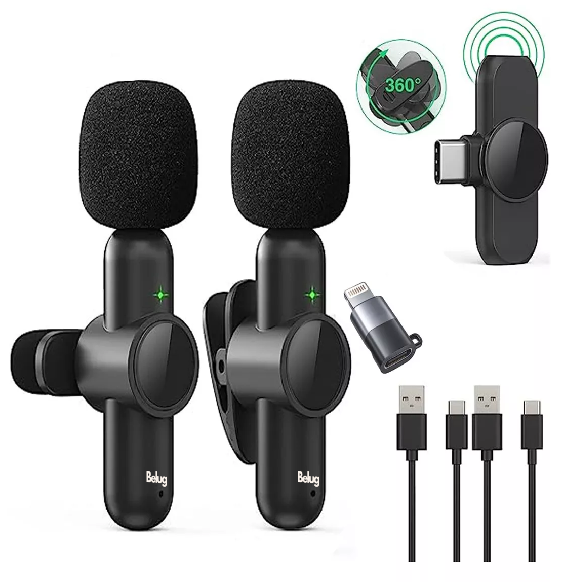 Foto 3 pulgar | Micrófonos Inalámbrico Belug Para Iphone Android Y Pc 2 Pzs Negro