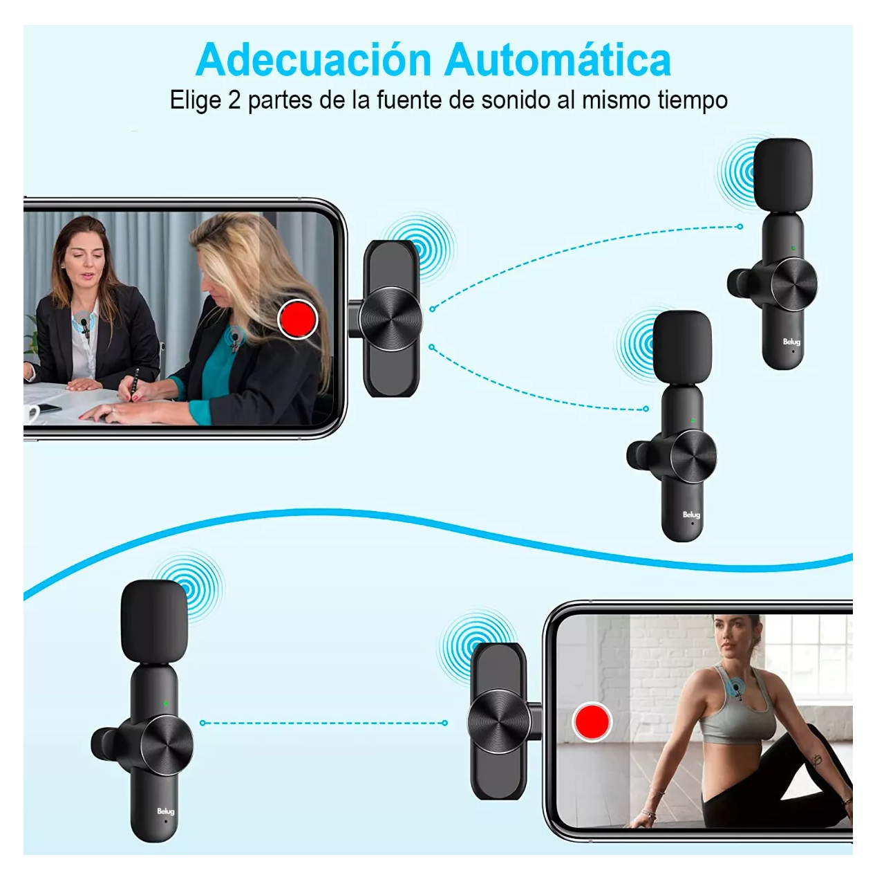 Foto 4 pulgar | Micrófonos Inalámbrico Belug Para Iphone Android Y Pc 2 Pzs Negro