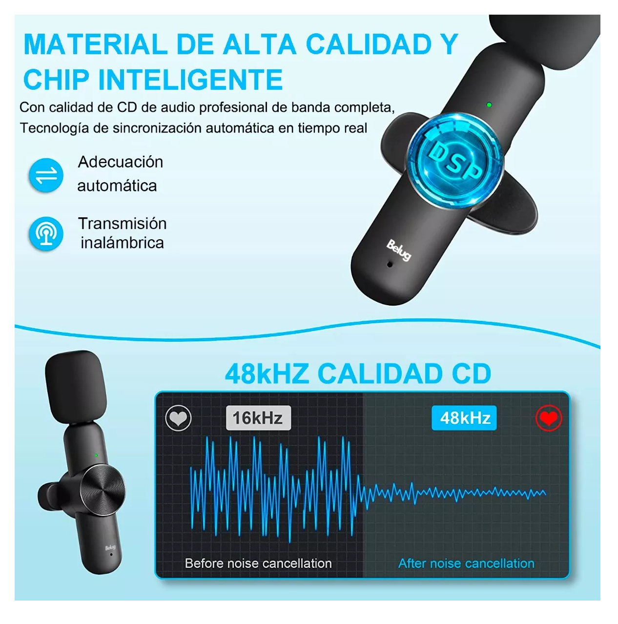 Foto 5 pulgar | Micrófonos Inalámbrico Belug Para Iphone Android Y Pc 2 Pzs Negro