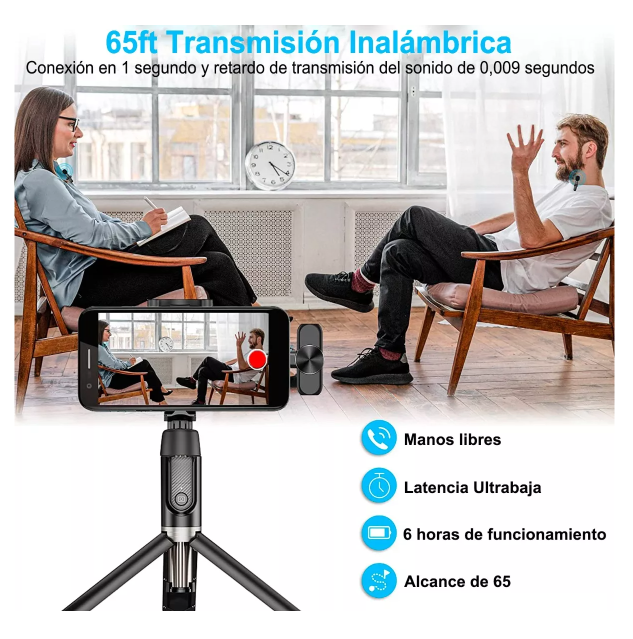 Foto 5 | Micrófonos Inalámbrico Belug Para Iphone Android Y Pc 2 Pzs Negro