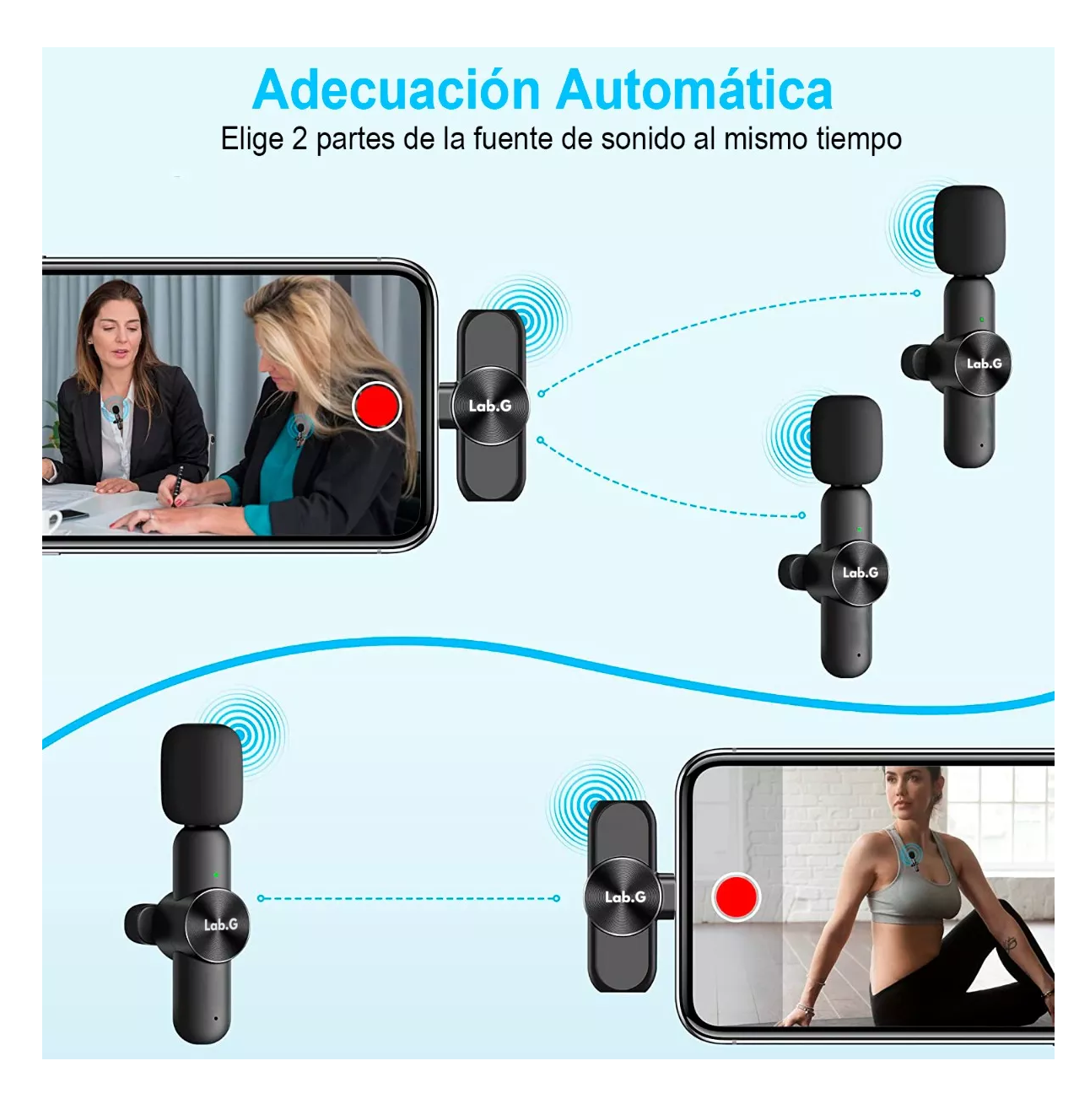 Foto 3 | Micrófonos Inalámbrico Para Iphone Android Y Pc 2 Pzs Negro