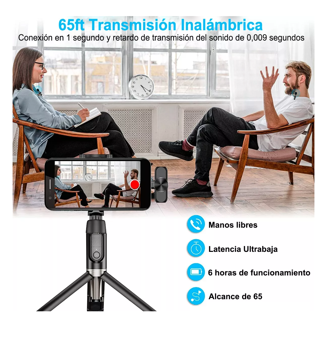 Foto 5 | Micrófonos Inalámbrico Para Iphone Android Y Pc 2 Pzs Negro