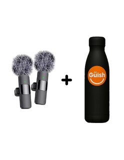 Foto 1 | 2pcs Micrófono De Mano Inalámbrico Negro + Gratis Termo Güish De Regalo