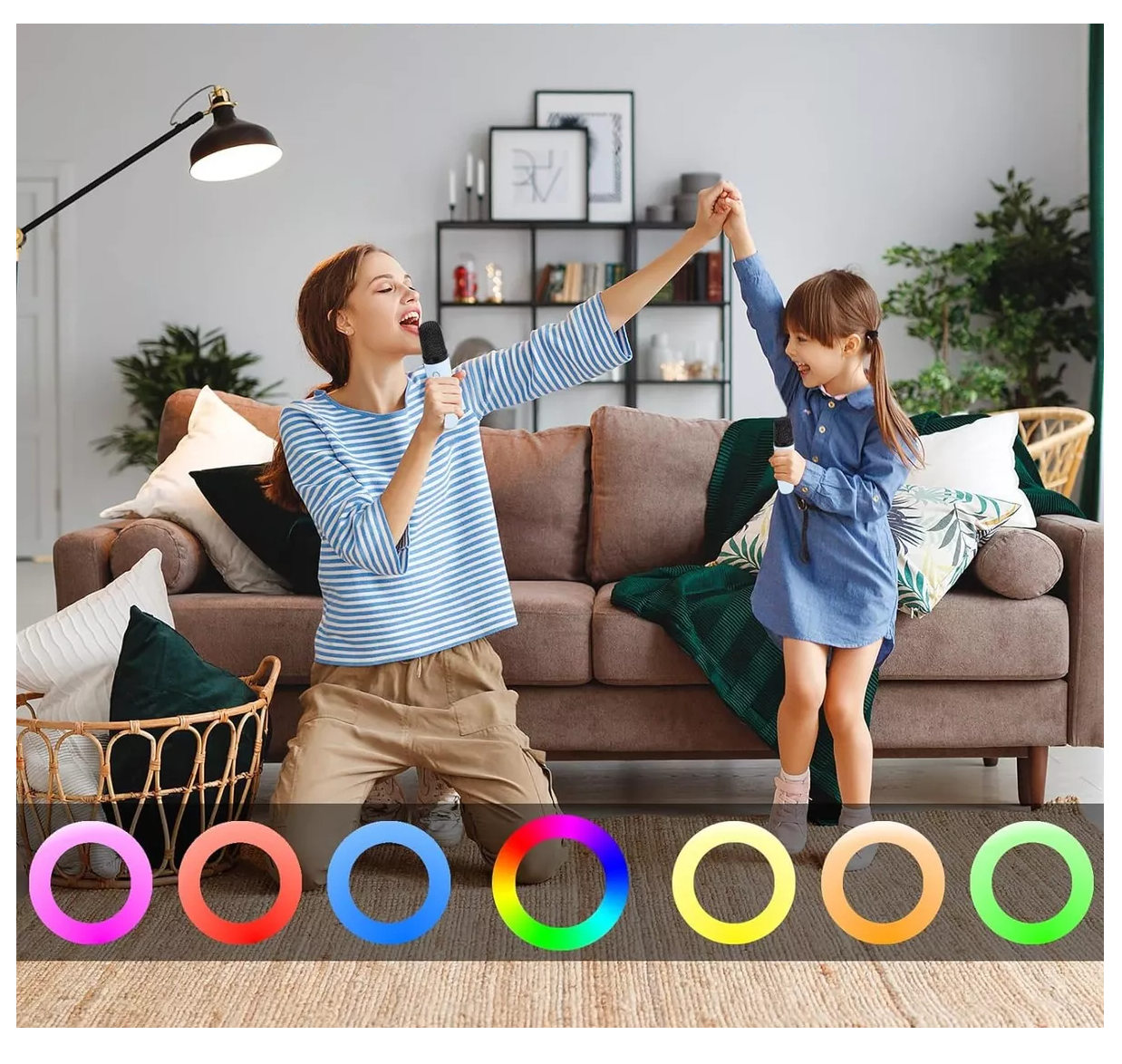 Foto 5 pulgar | Altavoz Bluetooth Portátil Máquina Karaoke Con 2 Micrófonos Azul Acero