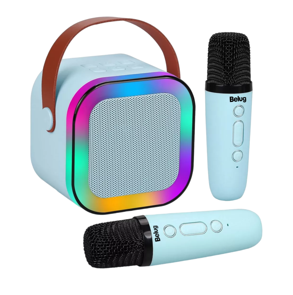 Foto 2 pulgar | Altavoz Bluetooth Portátil Máquina Karaoke Con 2 Micrófonos Azul Acero Belug