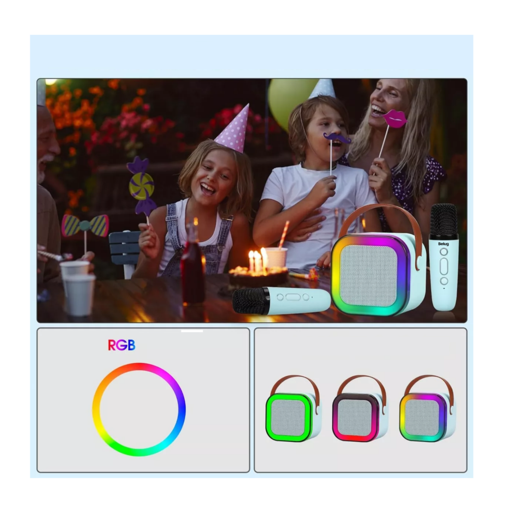 Foto 4 pulgar | Altavoz Bluetooth Portátil Máquina Karaoke Con 2 Micrófonos Azul Acero Belug