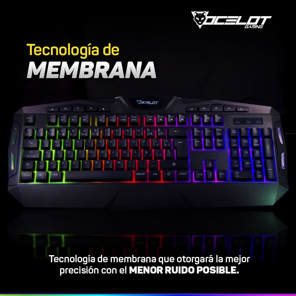 Foto 4 pulgar | Teclado Extendido Ocelot Alámbrico Membrana Plástico color Negro