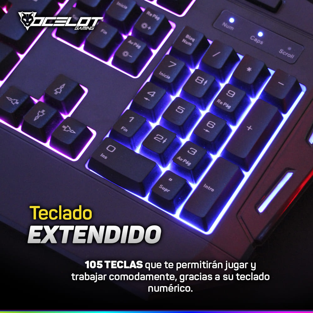 Foto 5 pulgar | Teclado Extendido Ocelot Alámbrico Membrana Plástico color Negro