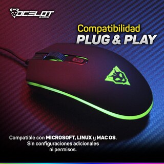 Foto 4 | Mouse Alámbrico Ocelot Gaming OGEM02 Negro 2400 DPI 4 Botones USB RGB