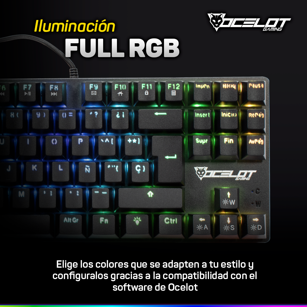 Foto 5 pulgar | Teclado Mecánico Ocelot Gaming Ok-tkl2 USB RGB 80% Negro